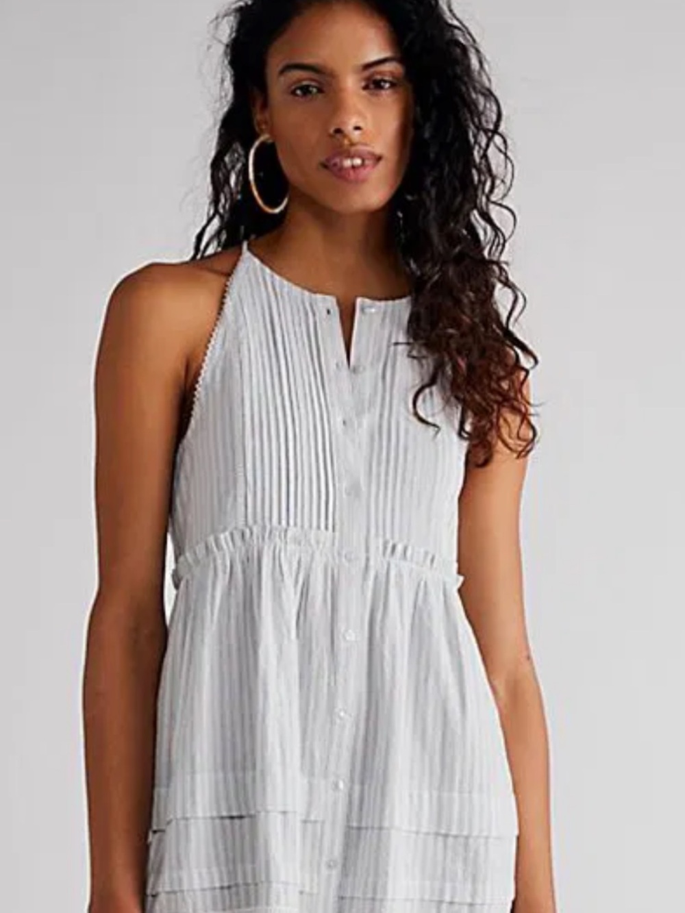 Free People Dessert Days Striped Light Blue and White Mini Dress